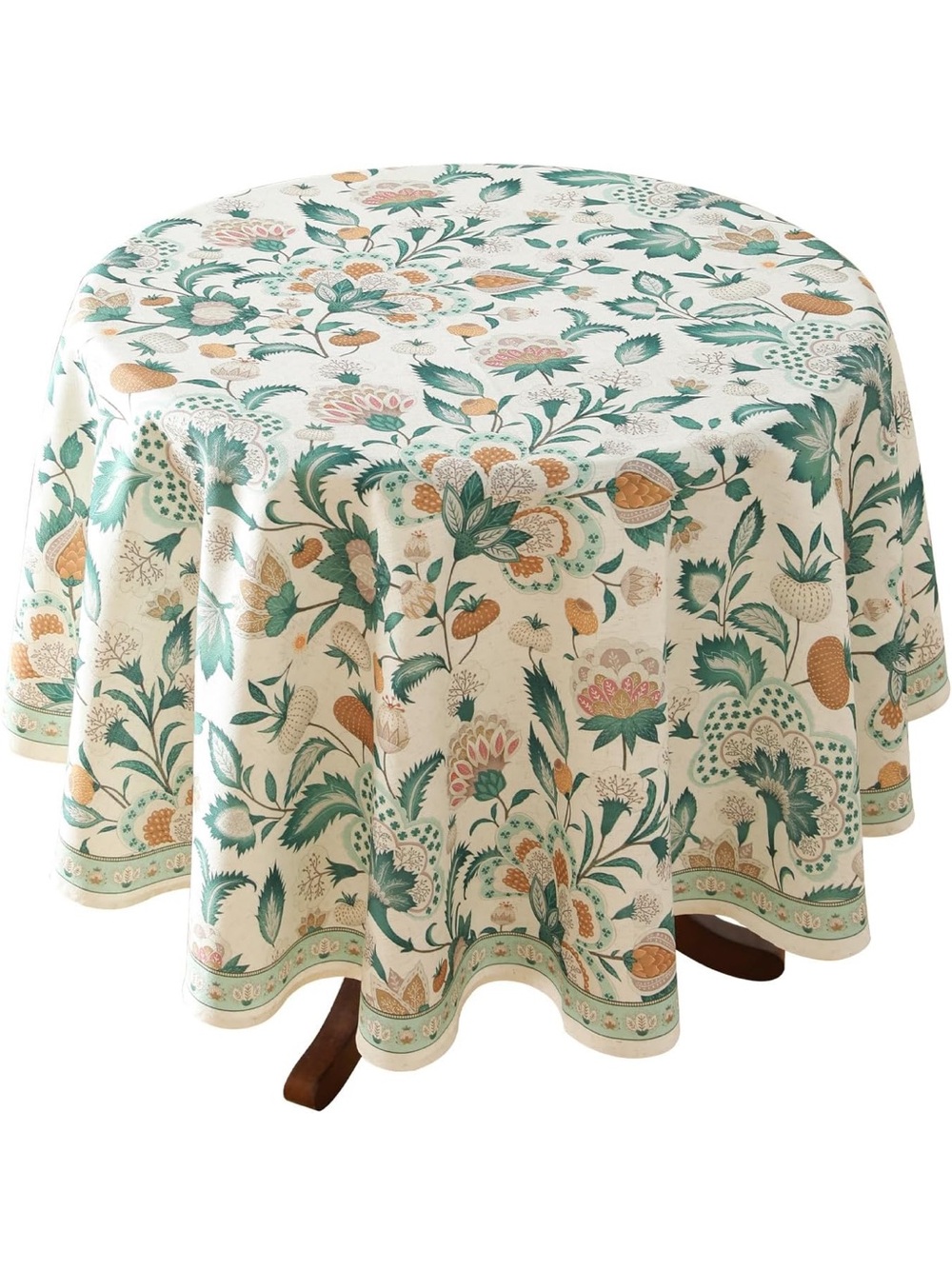 NEW patdrea Designer Green French Tablecloth. Italian Floral Country Linen. 67”